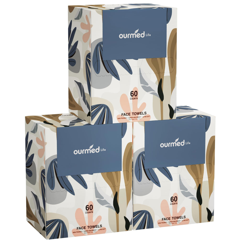 Buy now Ourmed Life Face Towels, Disposable Biodegradable Facial Towels for Sensitive Skin, Lint- free Face Wipes for Washing Face, Skincare and Makeup Remover, Dry Wipes, 10"×12" Extra Large, 50 Count at indiglob india