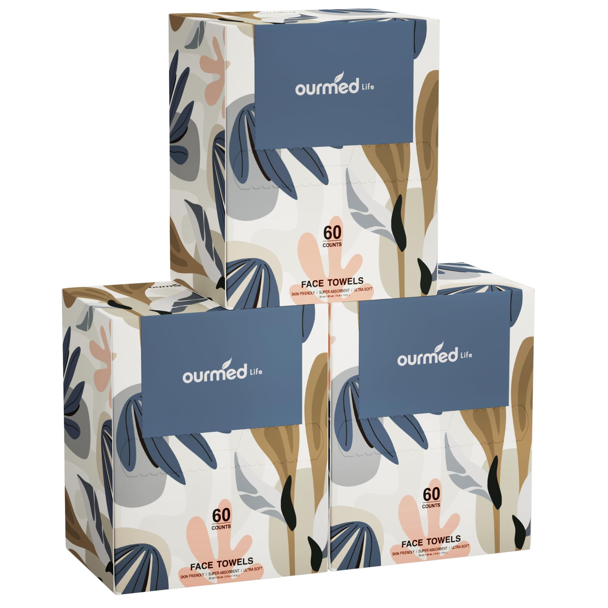 Buy now Ourmed Life Face Towels, Disposable Biodegradable Facial Towels for Sensitive Skin, Lint- free Face Wipes for Washing Face, Skincare and Makeup Remover, Dry Wipes, 10"×12" Extra Large, 50 Count at indiglob india