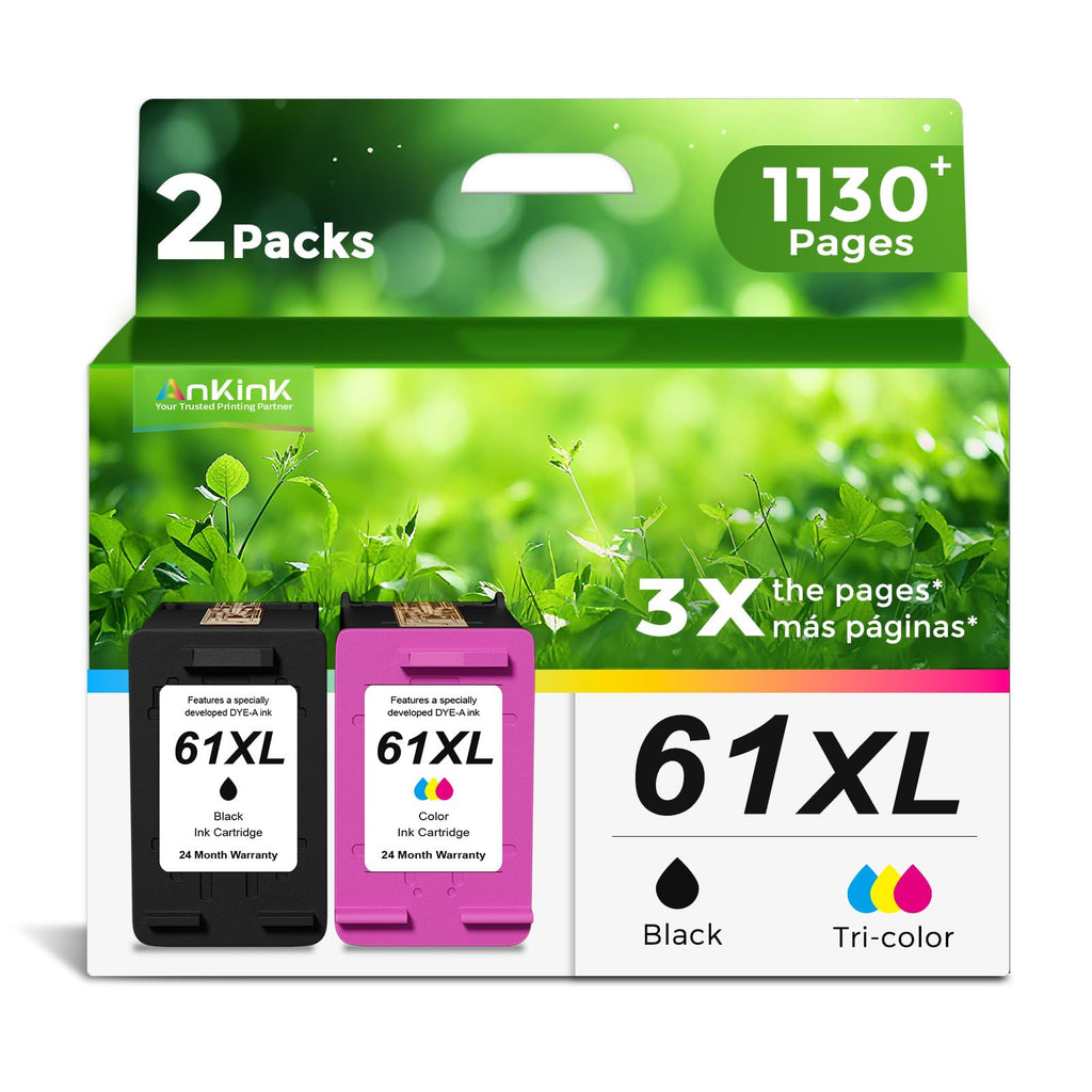 Ankink 61XL Ink Cartridge Replacement for HP 61 XL(Black Color Combo Pack)
