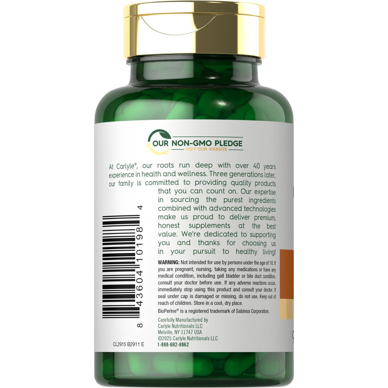 Carlyle Turmeric Curcumin with Black Pepper | 90 Powder Capsules | Complex Supplement with Bioperine | Non-GMO, Gluten Free
