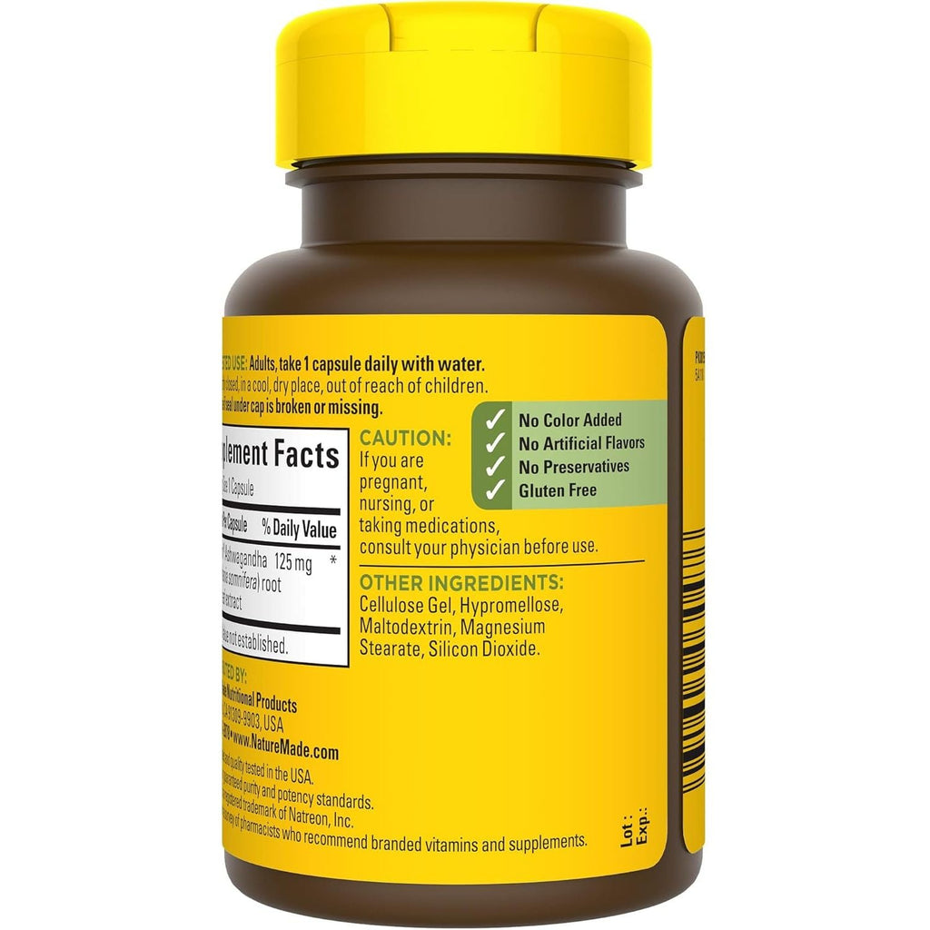 Buy now Nature Made Ashwagandha Capsules 125mg for Stress Support, 60 Capsules, 60 Day Supply at indiglob india