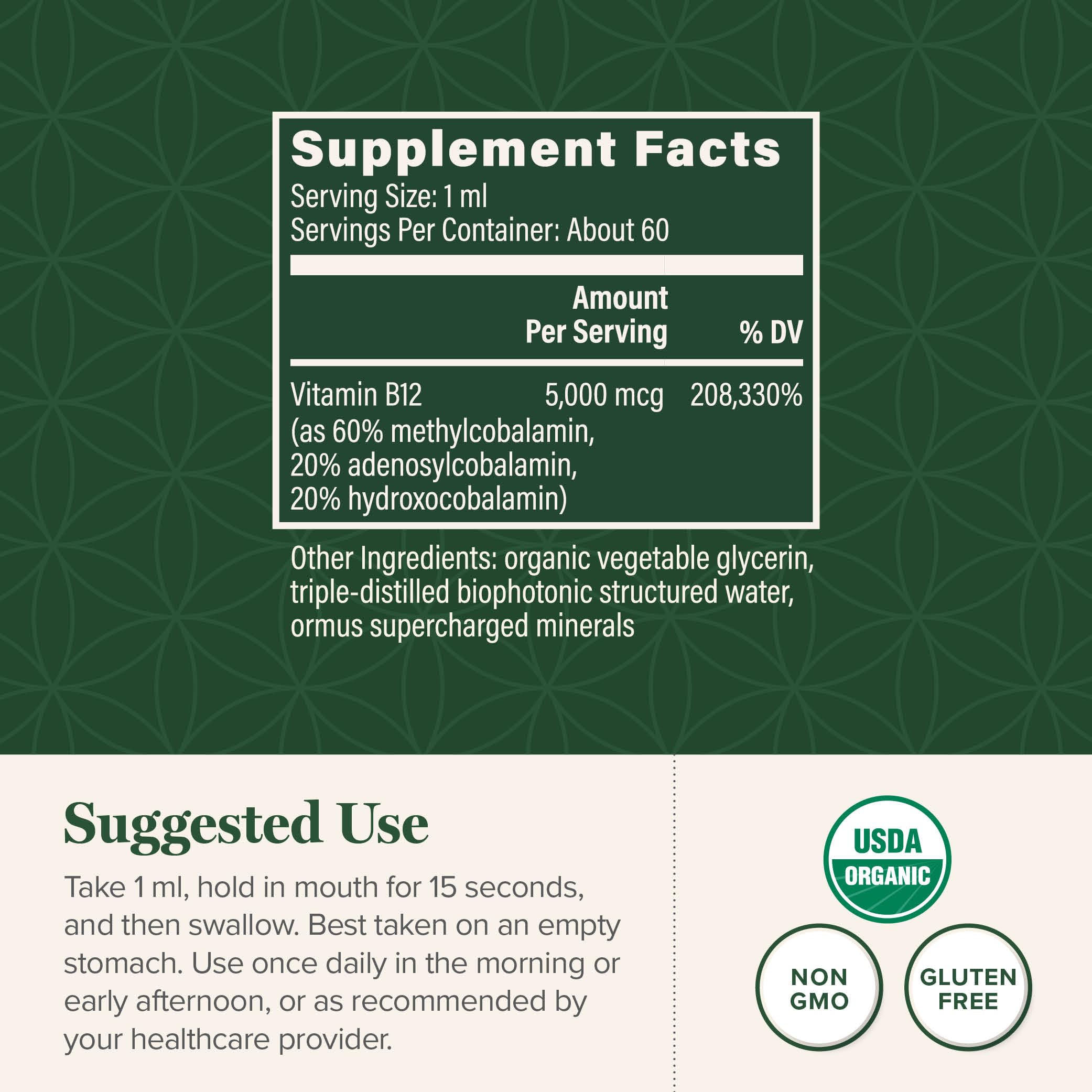 Vitamin B12 5000mcg Sublingual Liquid Drops, Methylcobalamin, Vegan (2 Oz) | Global Healing B12 Vitamins Sublingual Methylcobalamin Vitamina Para Mujer