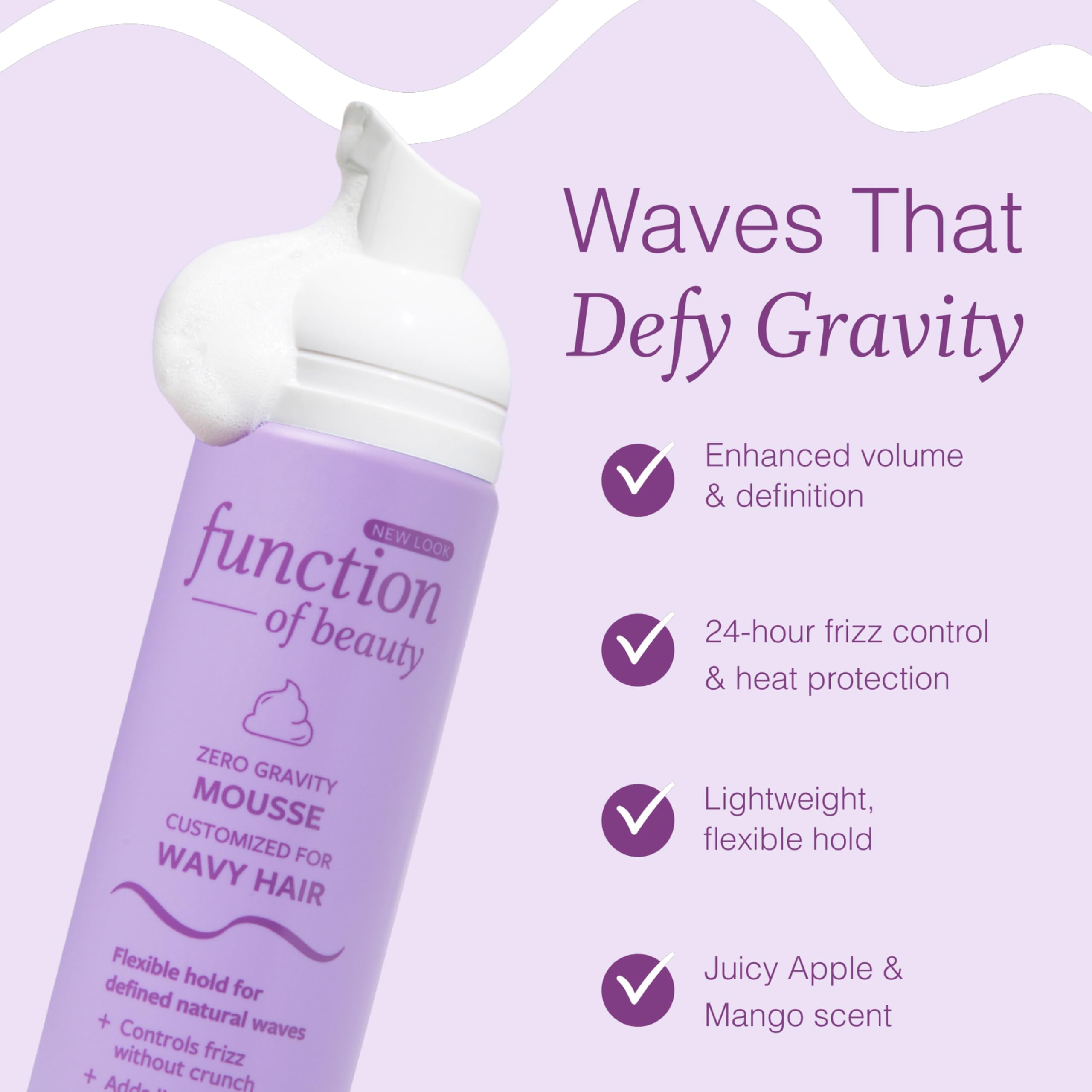 Function of Beauty Wavy Hair Mousse for Styling - Anti-Frizz Hair Styler | Adds Volume & Defines Natural Waves - Volumizing & Texturizing Lightweight Styling Foam - Flexible Hold - Hair Care Products
