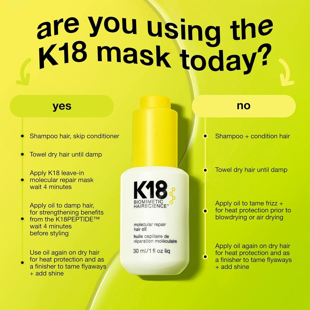 K18 Molecular Repair Hair Oil, Weightless Oil for Stronger, Healthier Hair, Suitable For All Hair Types