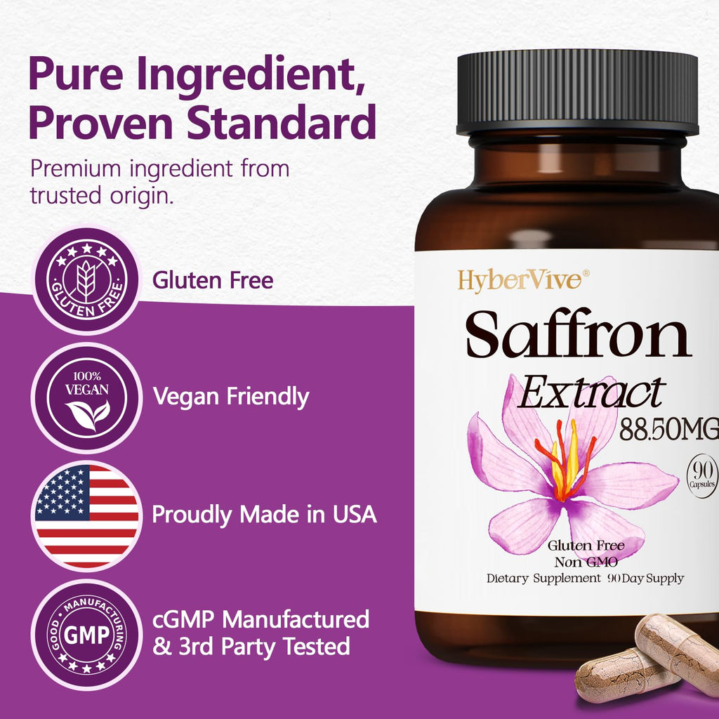Saffron Supplements 88.5MG with 100% Pure Ingredients, Mood Energy Support