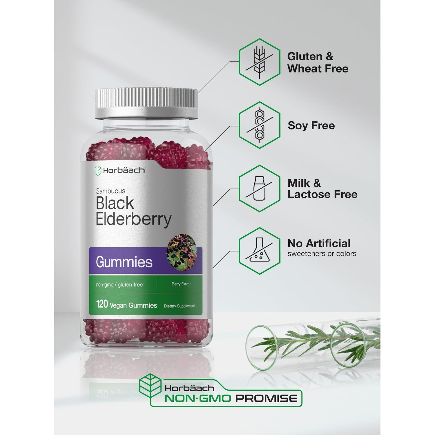 Horbaach Black Elderberry Gummies | 120 Count | Berry Flavor | Sambucus Extract with Zinc and Vitamin C | Vegan, Non-GMO, and Gluten Free Supplement for Adults