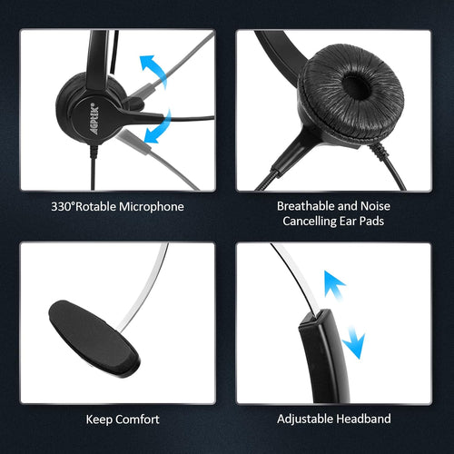 Buy now AGPTEK® Hands-Free Call Center Noise Cancelling Corded Monaural Headset Headphone for Desk Telephone with 4-Pin RJ9 Crystal Head at indiglob india