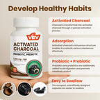 VEV Activated Charcoal with Organic Coconut Shell Charcoal & 50 Billion Probiotics – 120 Vegan Capsules for Digestive Wellness & Dietary Support