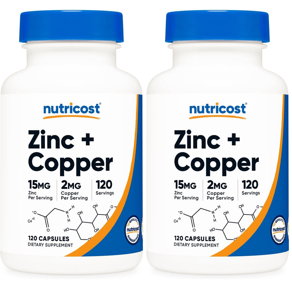Nutricost Zinc + Copper Capsules, 120 Servings, GMO-Free, Vegetarian | 15MG Zinc + 2MG Copper Per Serving