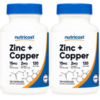 Nutricost Zinc + Copper Capsules, 120 Servings, GMO-Free, Vegetarian | 15MG Zinc + 2MG Copper Per Serving