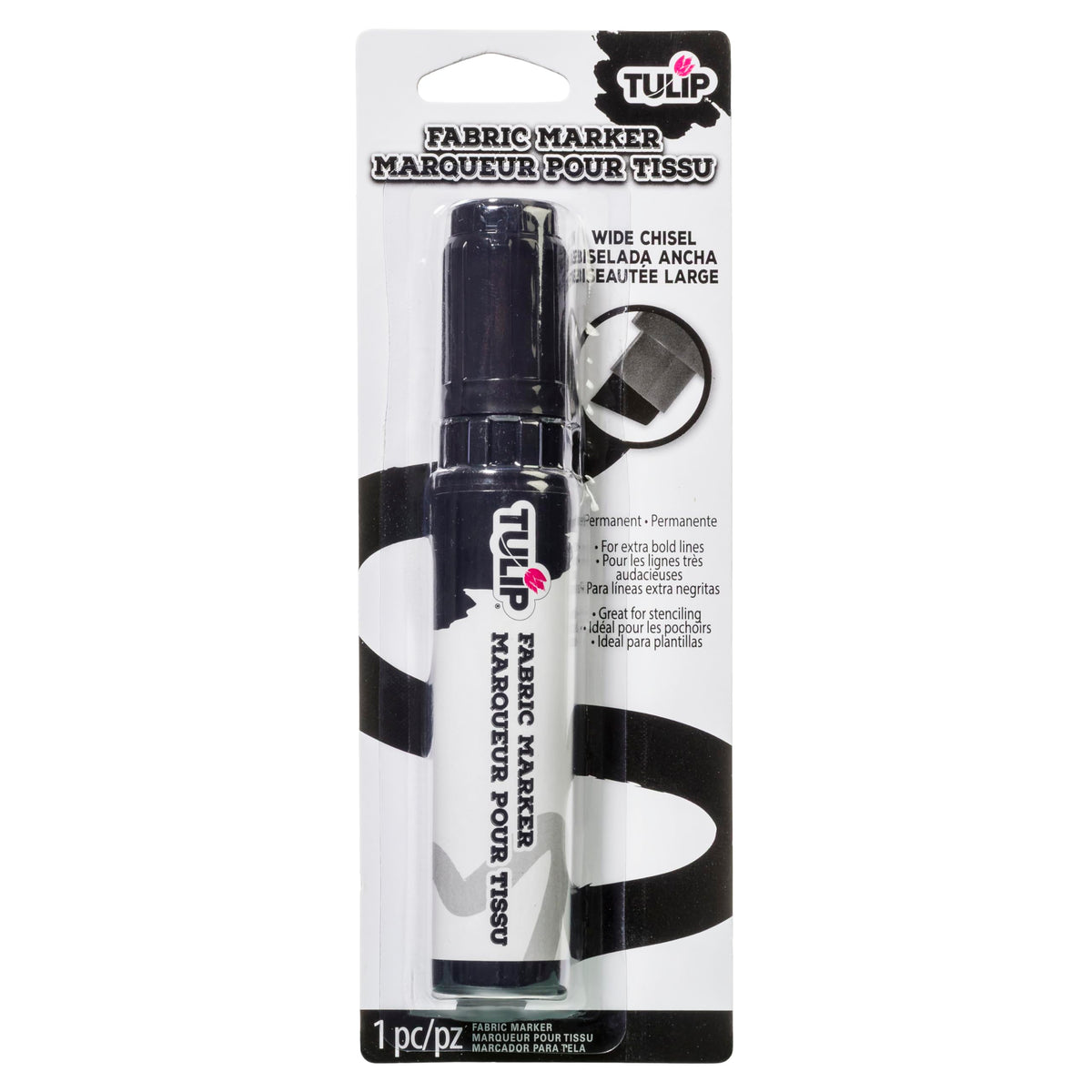 Tulip Permanent Fabric Marker, Black Jumbo Chisel Tip – No Heat Set, Minimal Bleed, Fast Drying for Clothes, Shoes, Bags & Fabric Crafts