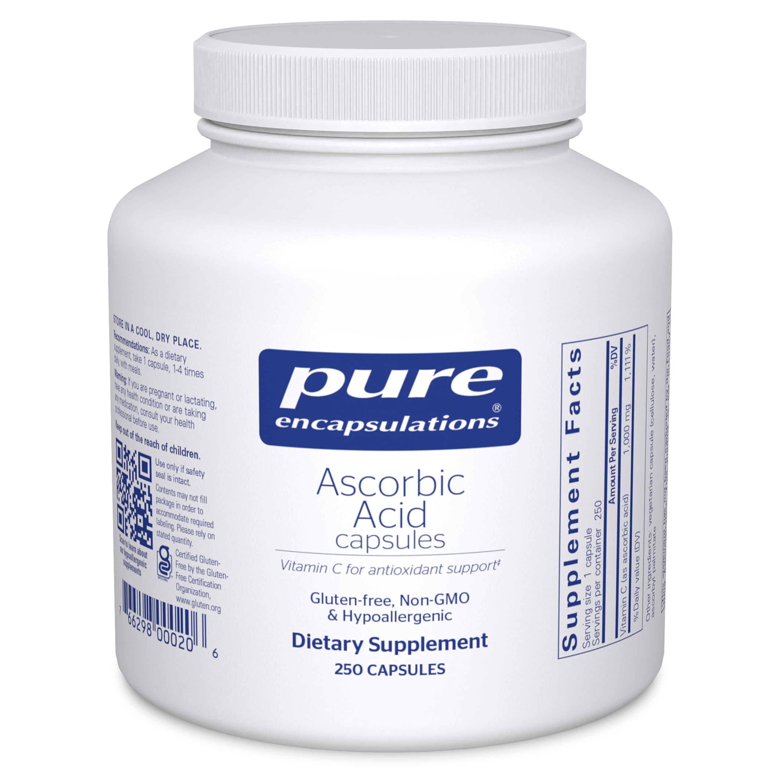 Pure Encapsulations Ascorbic Acid Capsules, 90 Capsules | 1,000 mg Vitamin C, Antioxidant and Immune Support*, High-Potency Vitamin C, Vegan and Non-GMO