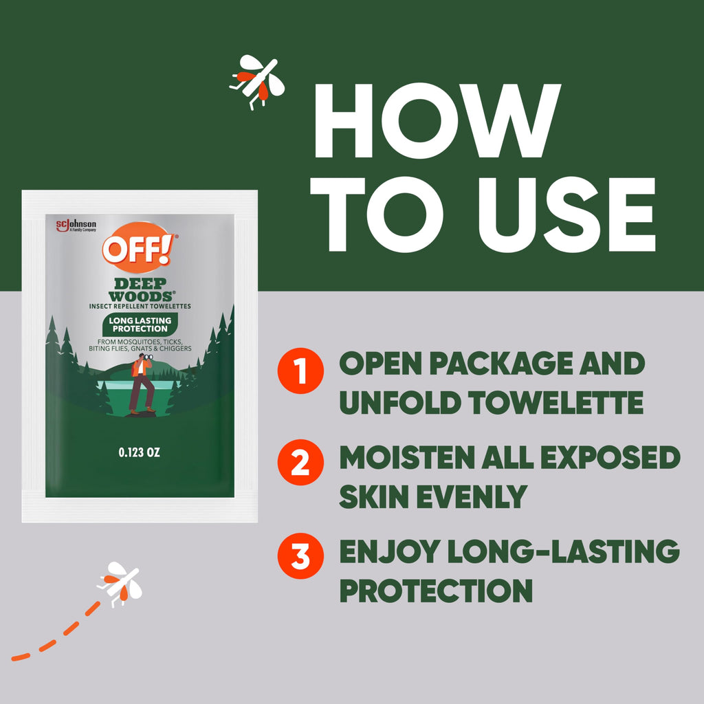 OFF! Deep Woods Mosquito and Insect Repellent Wipes, Long lasting, 12 Individually Wrapped Wipes (Pack of 1)