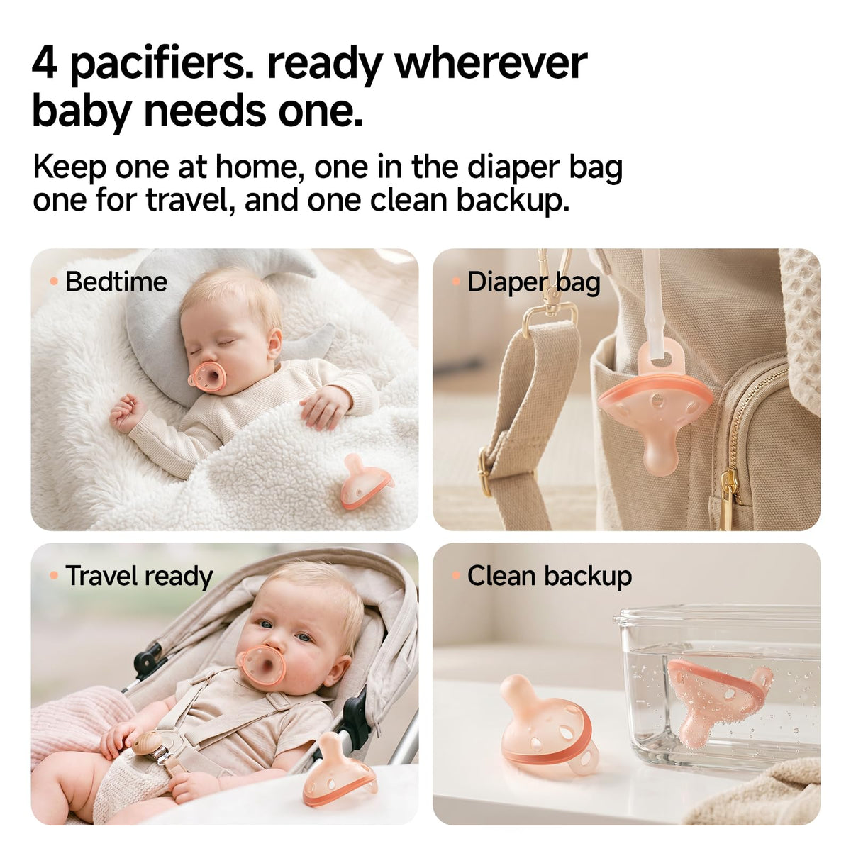 Breast-Like Baby Pacifiers 0-6 Months 4 Pack with Breathable Air Holes
