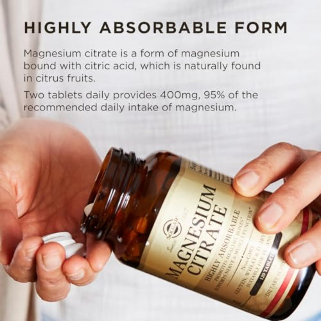 Solgar Magnesium Citrate, 120 Tablets - Promotes Calm, Non-GMO, Gluten Free | Supports Muscle Function and Relaxation, Gluten Free - 120 Tablet Serving