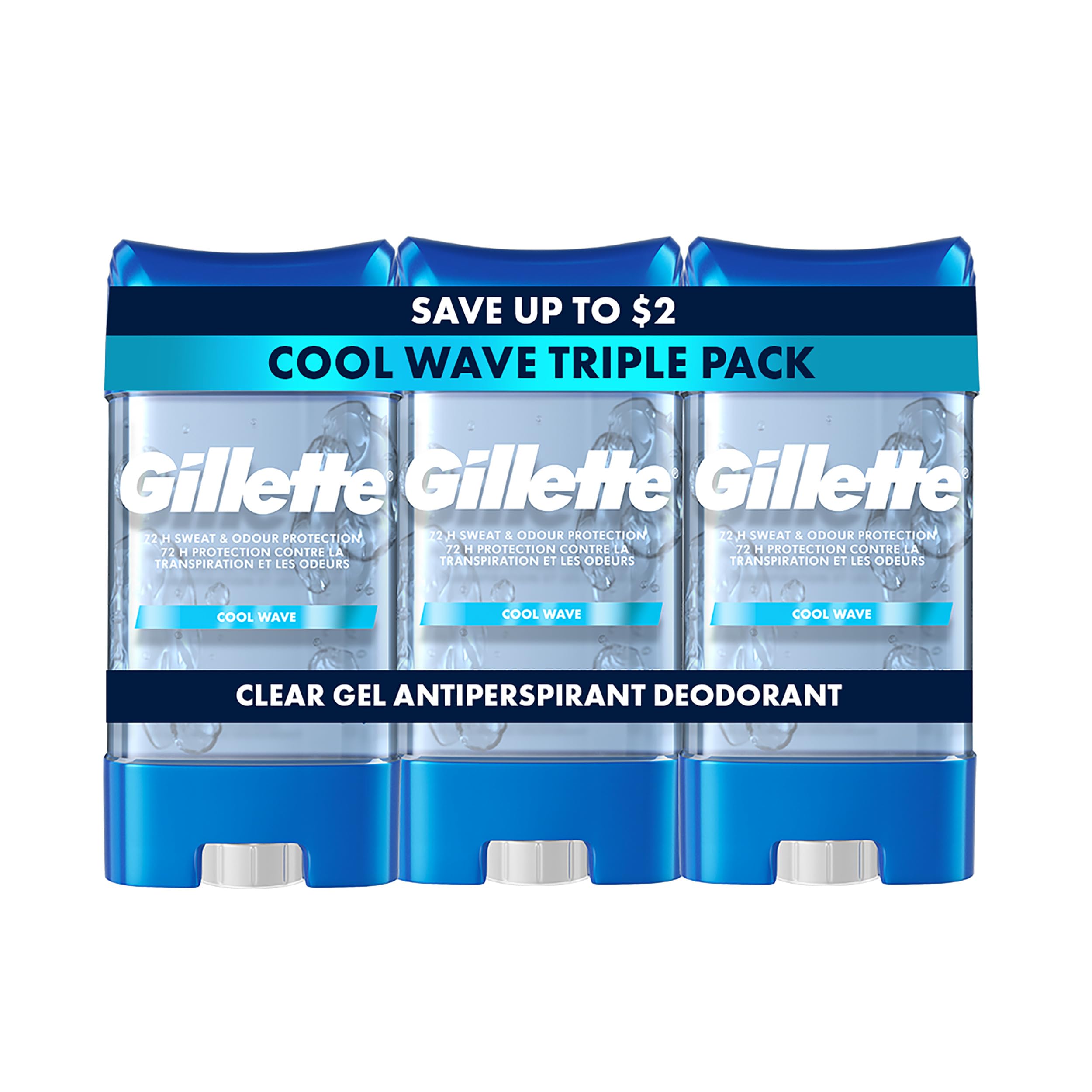 Gillette Antiperspirant and Deodorant for Men, 72hr Sweat & Odor Protection, Long Lasting Freshness, Anti-White Mark Technology, Clear Gel, Cool Wave Scent, 3.8 oz (Pack of 3)