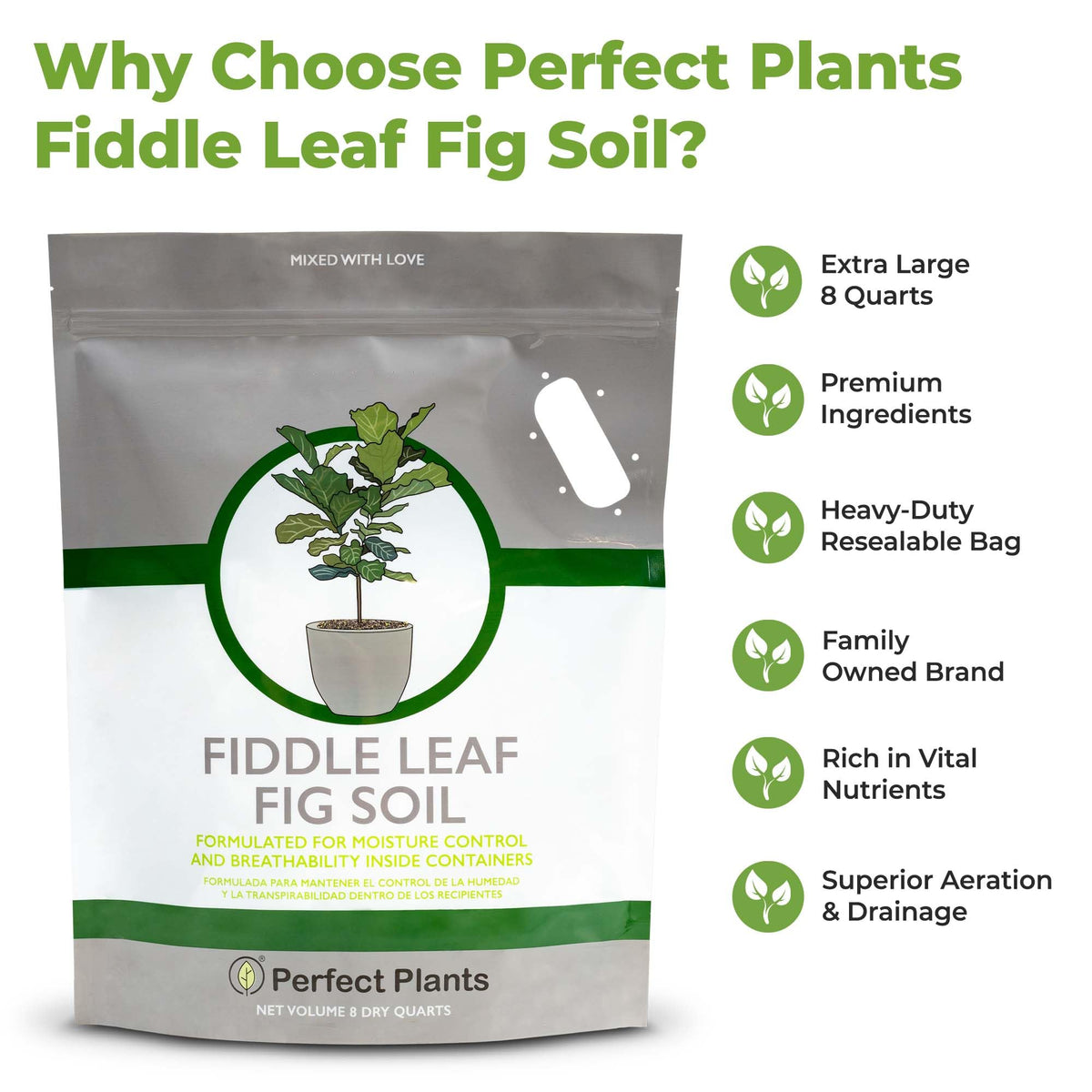 Perfect Plants Fiddle Leaf Fig Soil, 8 qt, Coconut Coir Potting Mix