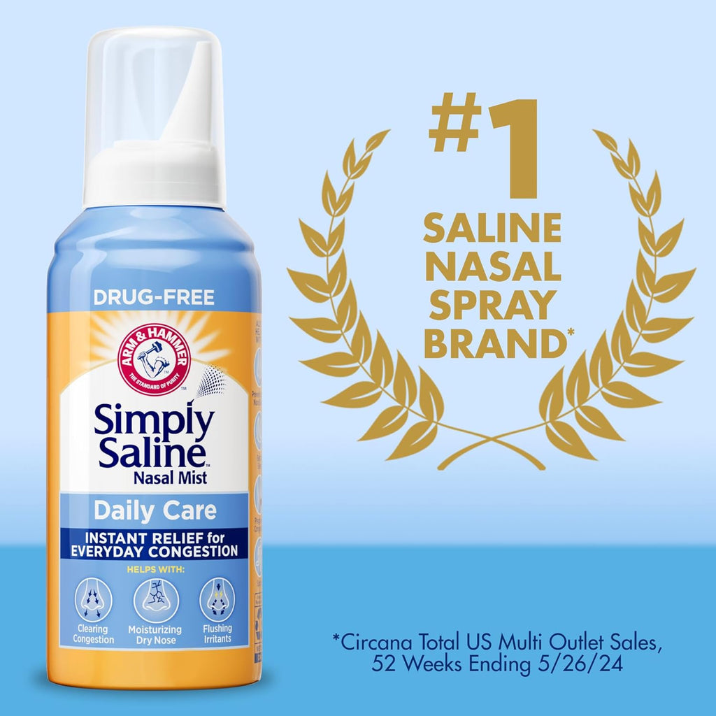 Buy now Arm & Hammer Simply Saline Daily Care Nasal Mist 4.4oz, Saline Nasal Spray, Drug-Free, 2-Pack at indiglob india