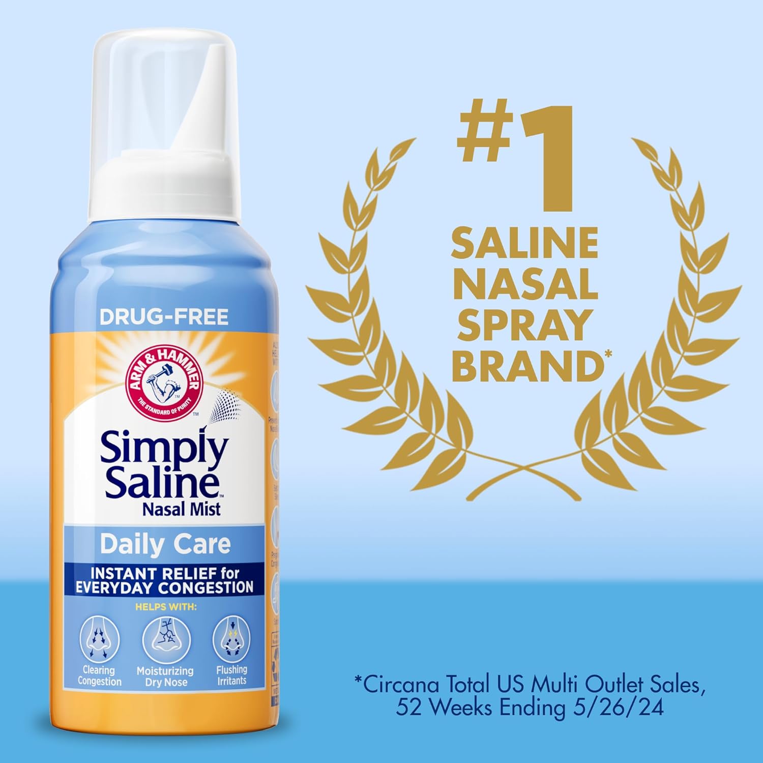 Buy now Arm & Hammer Simply Saline Daily Care Nasal Mist 4.4oz, Saline Nasal Spray, Drug-Free, 2-Pack at indiglob india