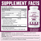 LUMINE Multi Collagen Complex Capsules, Collagen Peptides, Non-GMO Ingredients,Free from Gluten and Soy. Vegan-Friendly, 120Capsules / 60 Servings