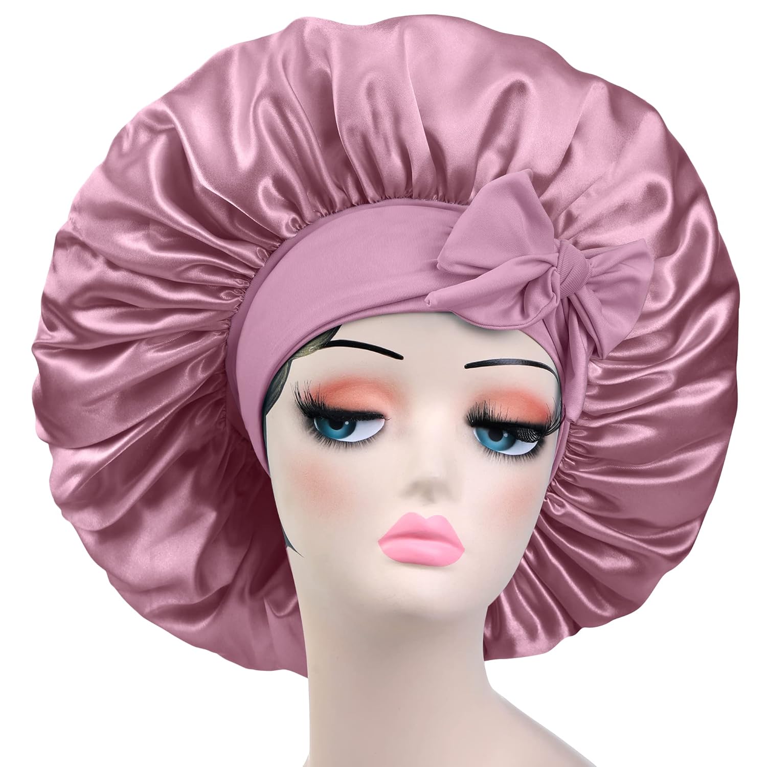 Buy now Satin Bonnet Silk for Hair Sleeping: Women Tie Bonnets Adjustable Night Cap Jumbo Size Comfortable Wide Band for Braids Curly Long Hair (Black) XX-Large RoseGold at indiglob india