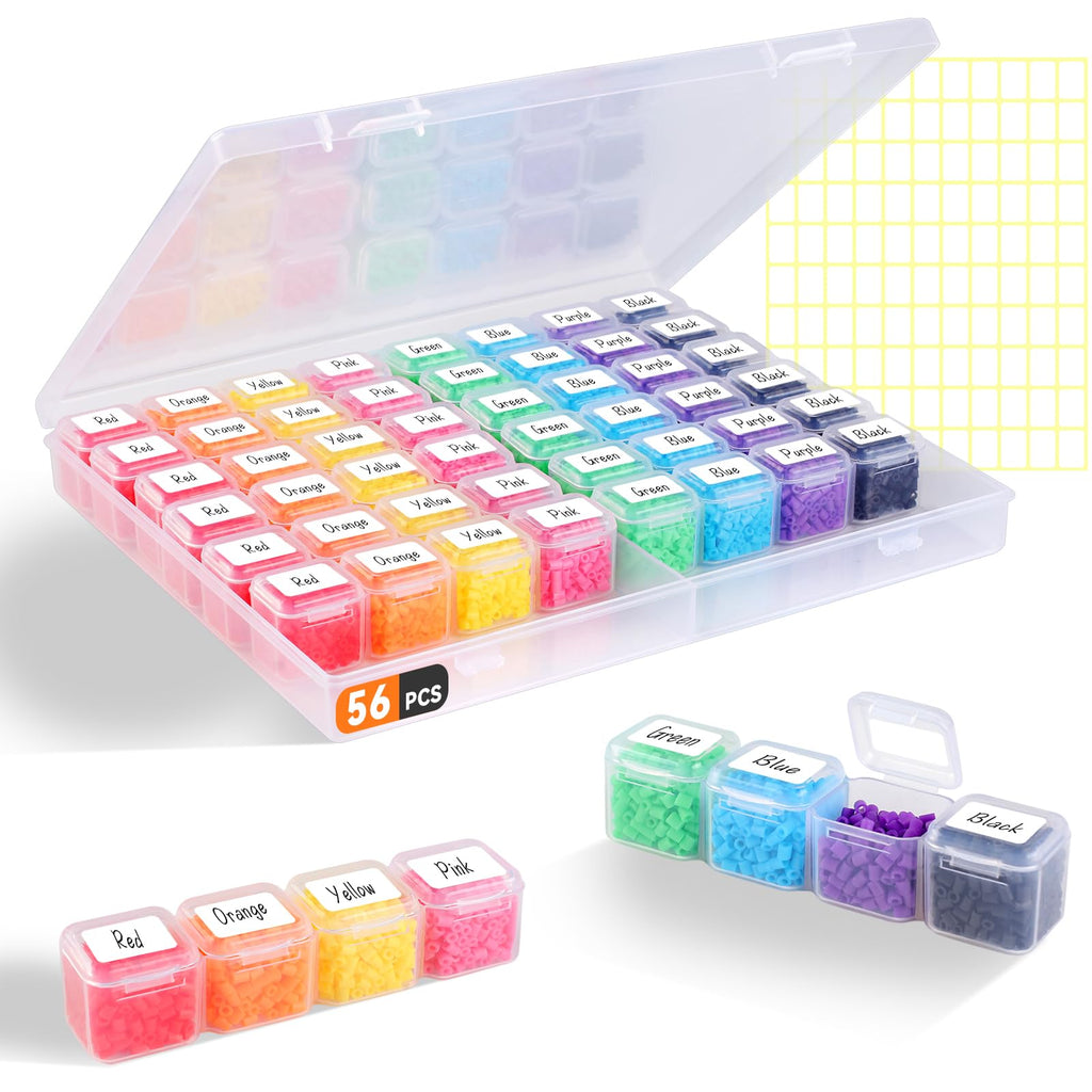 Rolett 56 Grids Bead Storage Containers with 110Pcs Label Stickers
