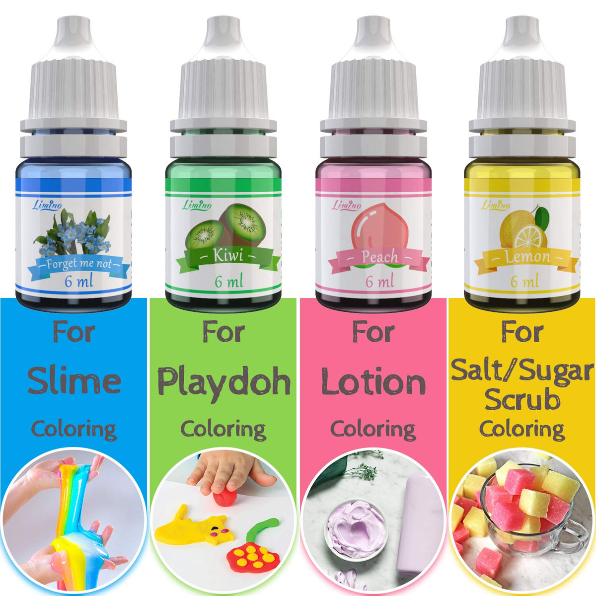 Limino 12 Color Bath Bomb Soap Dye - Skin Safe, Food Grade Coloring for Soap Making Supplies, DIY Bath Bomb Supplies Kit, Slime, Crafts - with Instructions