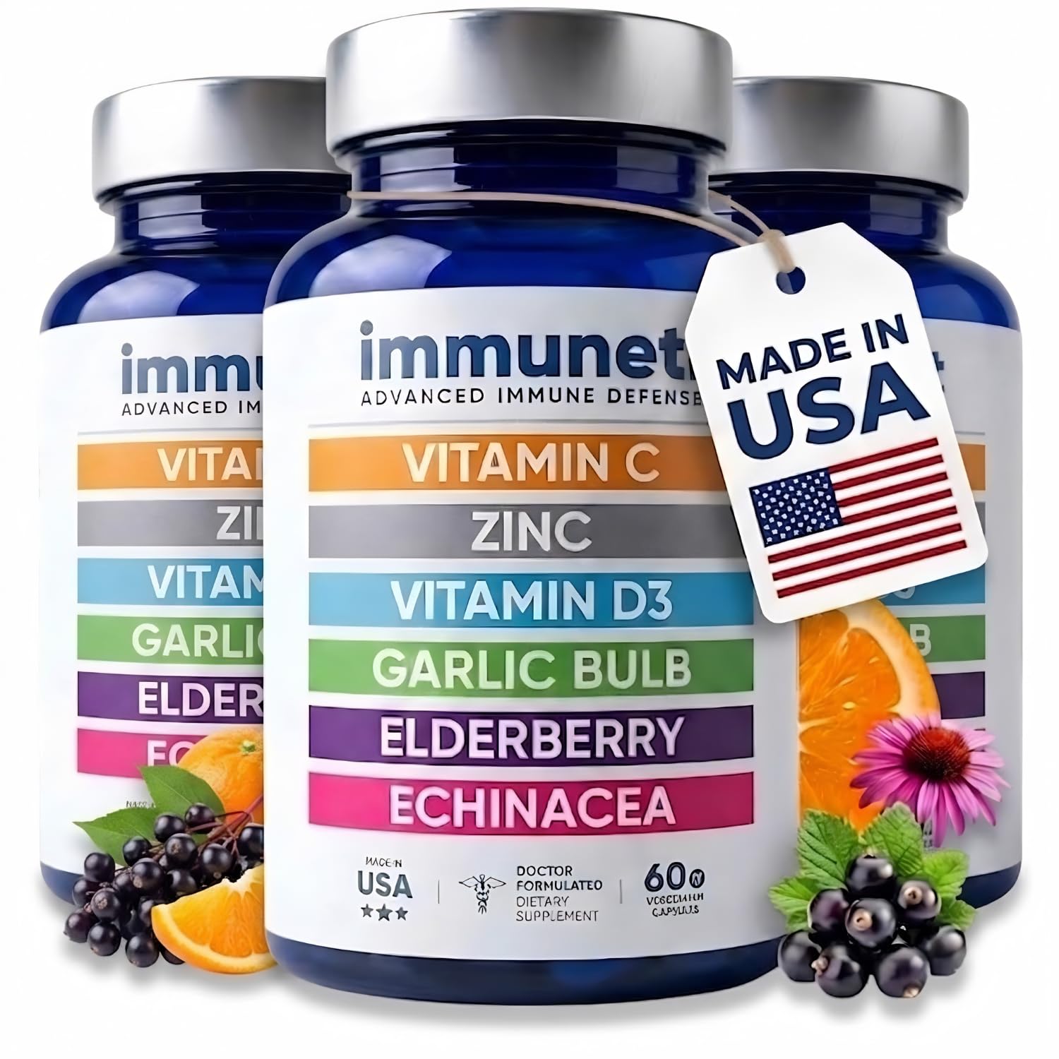 Immuneti Advanced Immune Support – Doctor Formulated 6-in-1 Daily Immunity Supplement – Made in USA – With Vitamin C, D3, Zinc, Elderberry, Garlic & Echinacea - Vital Nutrients & Antioxidants (2)