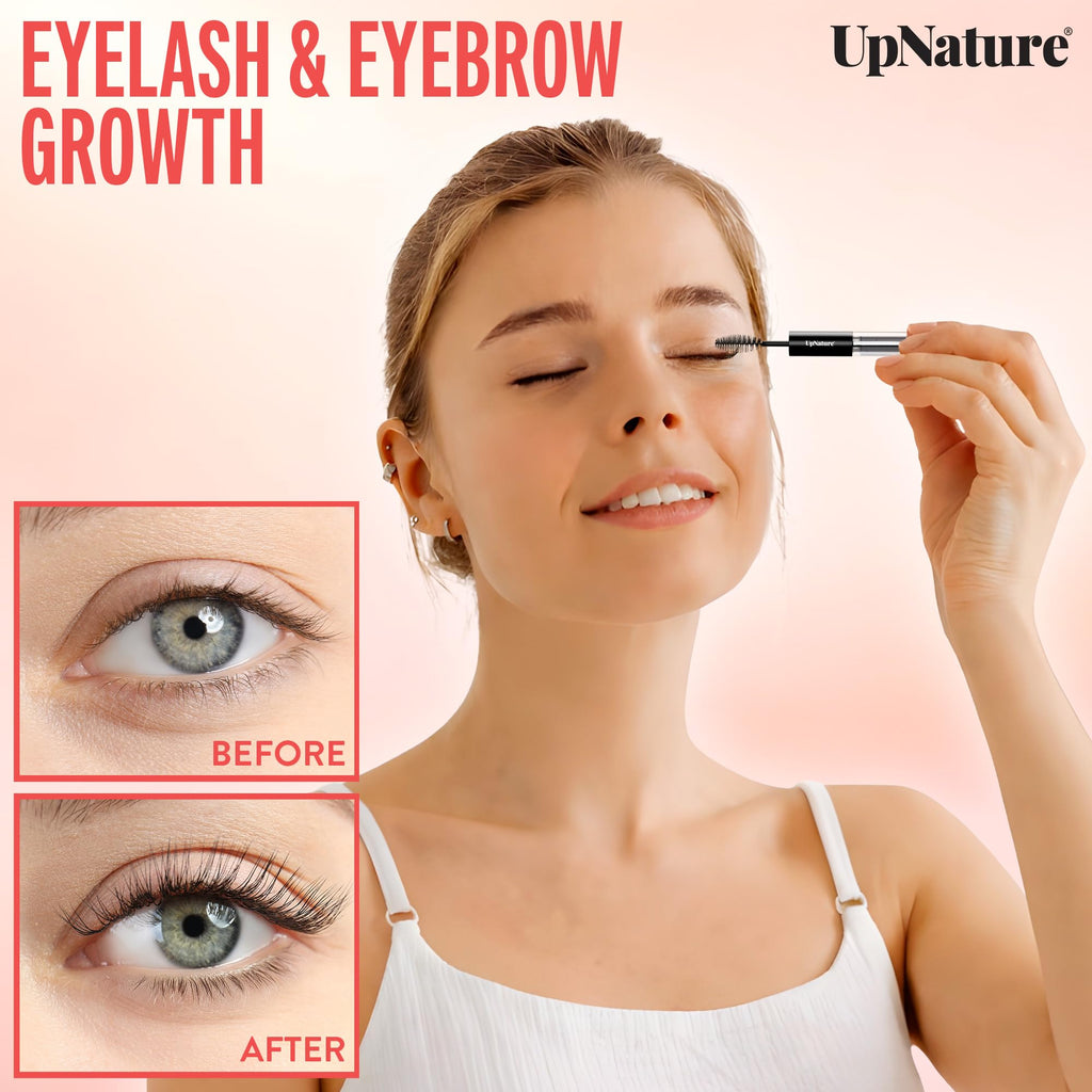 UpNature Castor Oil Eyelash & Eyebrow Growth Serum, USDA Organic, 2oz | Includes mascara wand & brow brush applicators - pure cold-pressed castor oil for lashes, eyebrows & hair growth