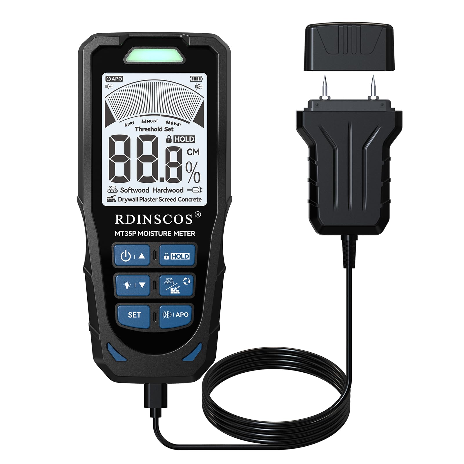 Buy now Pinless Moisture Meter for Wood Concrete – Digital Moisture Tester with 3-Color LCD Display, Audible Alarm & HOLD Function – Ideal for Firewood, Lumber, Home Inspections (Green) Matte_black at indiglob india