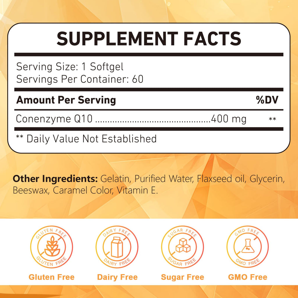 KFG CoQ10 400mg Softgels, Coenzyme Q10 Supplements Support Heart Health, Cardiovascular Health, Immune System & Cellular Energy Production, Gluten Free