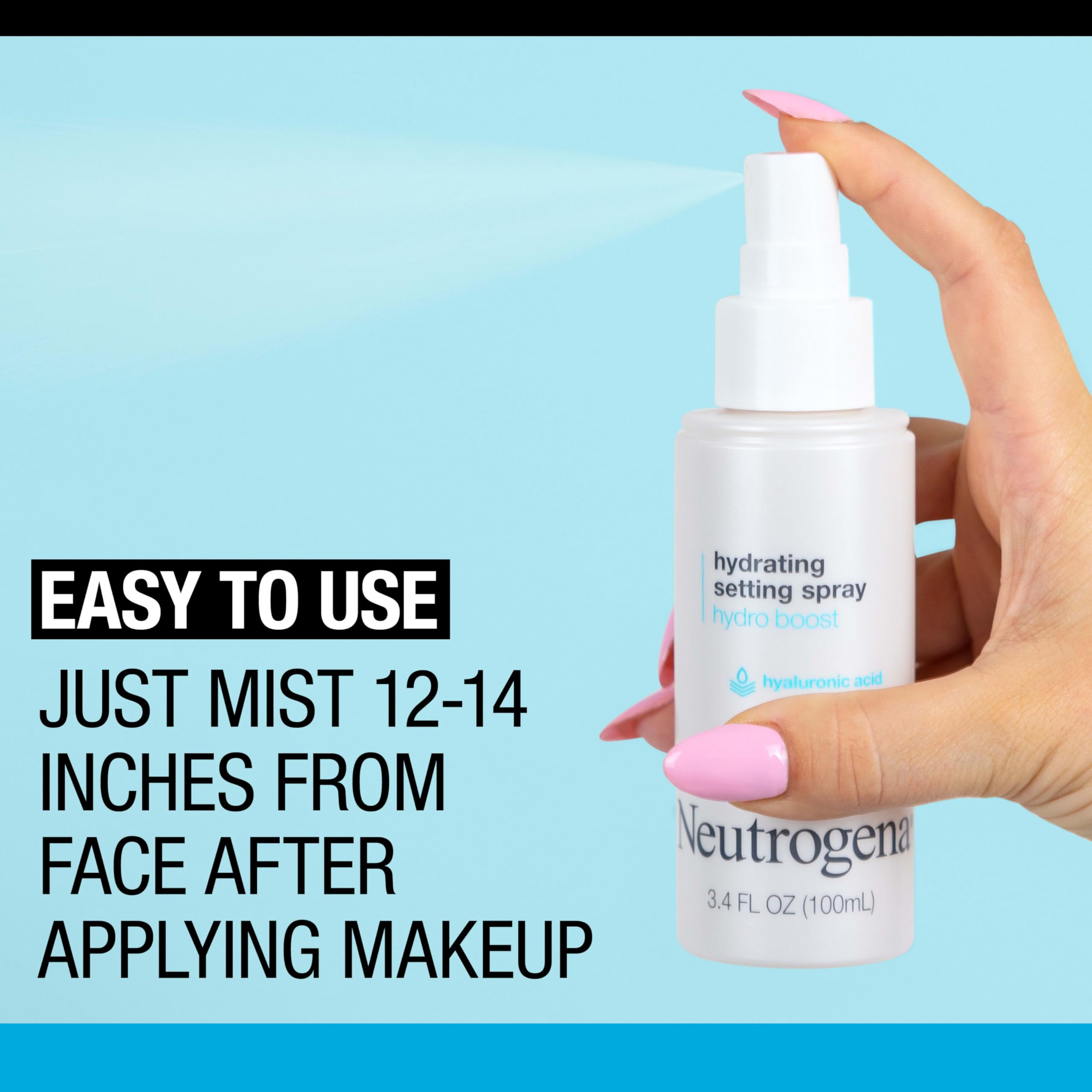 Buy now Neutrogena Hydro Boost Hydrating Makeup Setting Spray with Hyaluronic Acid, Setting Spray for Smooth, Dewy Skin, Fragrance Free, Non-Comedogenic & Hypoallergenic, 3.4 fl. oz at indiglob india
