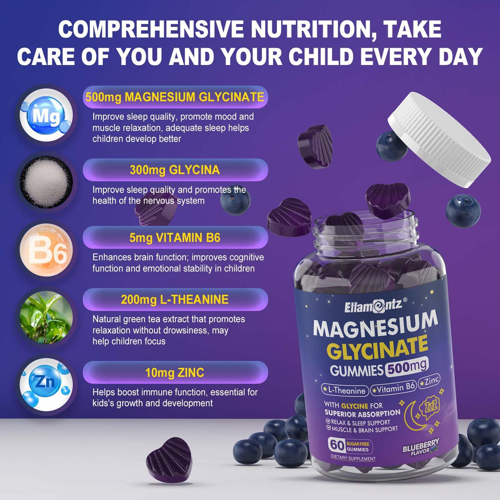 Magnesium Glycinate Gummies 500mg for Adults & Kids, High Absorption, 120Ct | Sugar Free Magnesium Calm Sleep Aid, Kids Sleep Gummies w/ Glycine L-Theanine B6 for Sleep, Calm, Muscle, Relax, No Melatonin