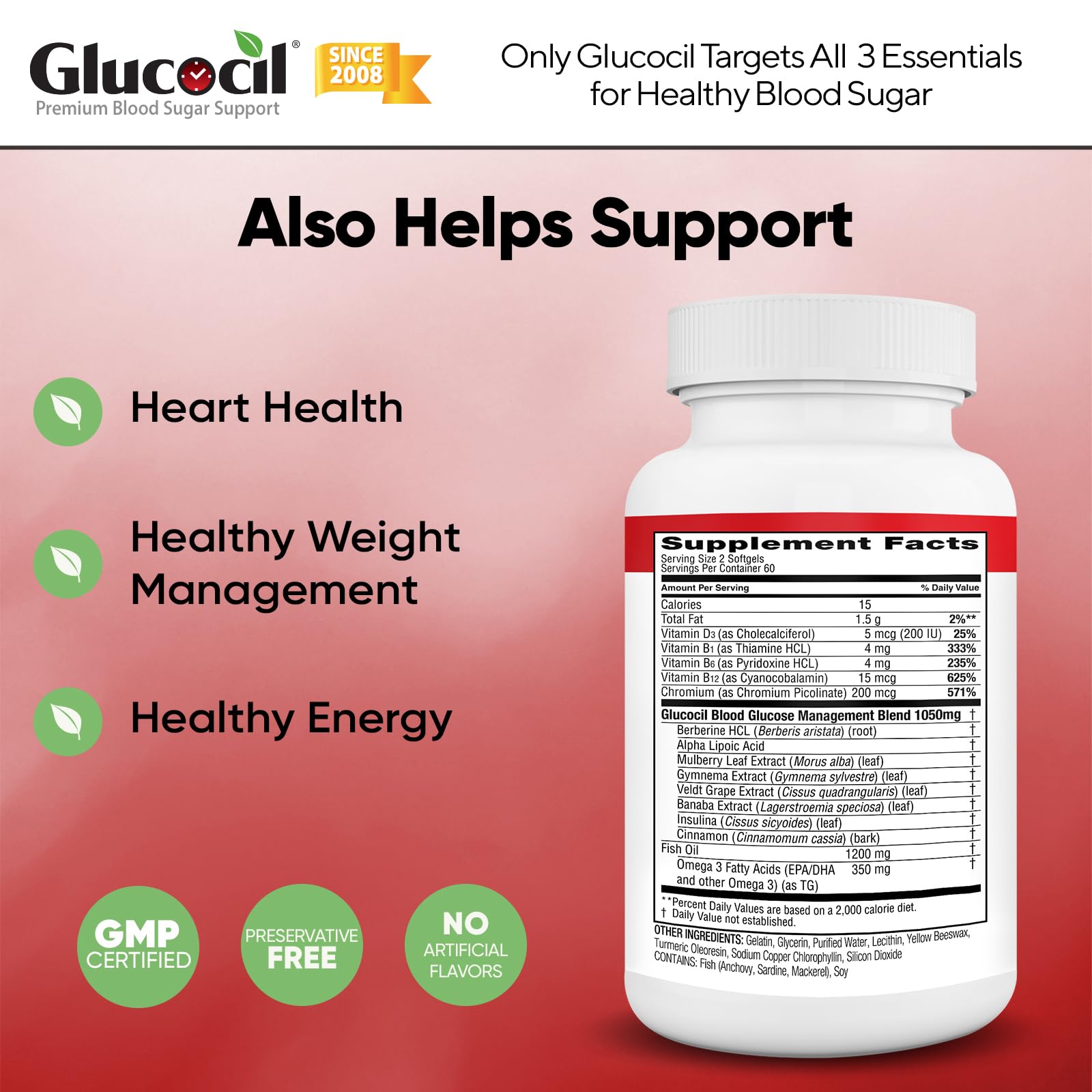 Glucocil – Softgels - Premium Blood Sugar Support - New Clinical Study Published March 2026-3 Million Bottles Sold - Supports the 3 Essentials for Healthy Blood Sugar - Since 2008