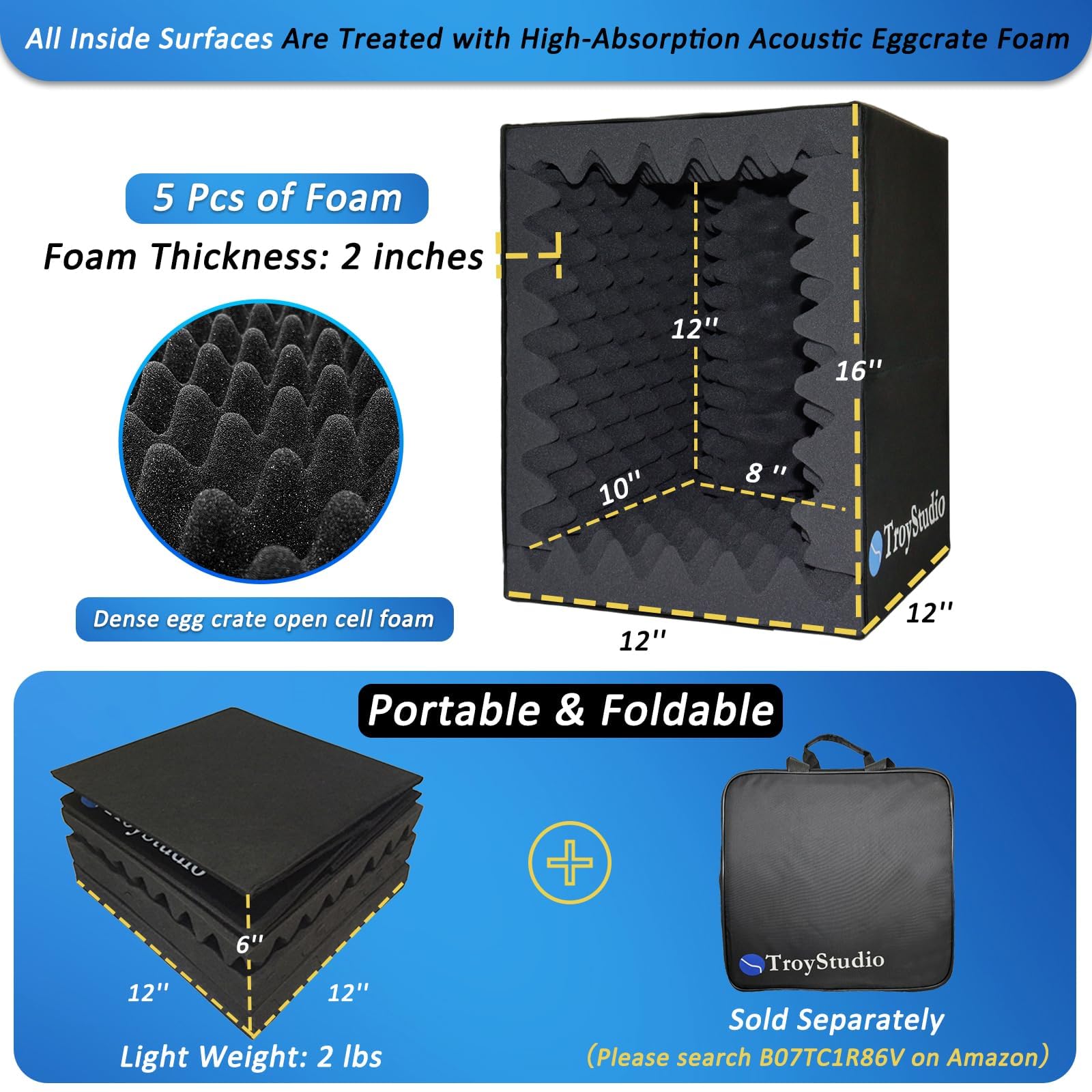 Buy now TroyStudio Portable Vocal Booth, Large Foldable Microphone Isolation Shield, Music Recording Studio Sound Echo Absorbing Box, Desk & Stand Use Reflection Filter with Thickened Dense Acoustic Foam at indiglob india