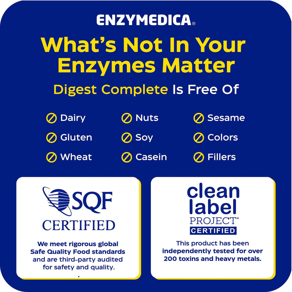 Enzymedica Digest Complete - Helps Gas & Bloating - 90 Caps | Digestive Enzyme Supplement for Women & Men, Enzyme Capsules for Digestion, Gut Health Support, Energy Support, Vegan