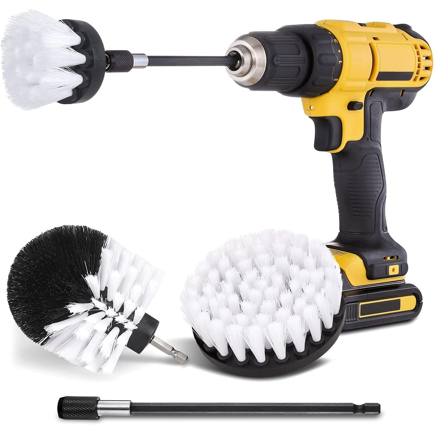 Buy now Hiware 4 Pcs Drill Brush Car Detailing Kit with Extend Attachment, Soft Bristle Power Scrubber Brush Set for Cleaning Car, Boat, Seat, Carpet, Upholstery and Shower Door - White at indiglob india