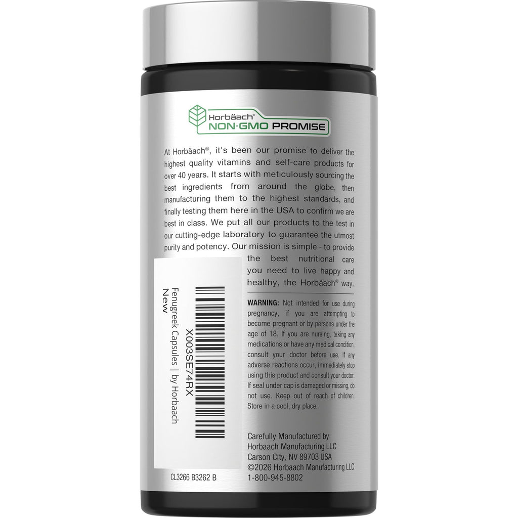 Horbäach Fenugreek Capsules | 150 Count | Non-GMO & Gluten Free Extract