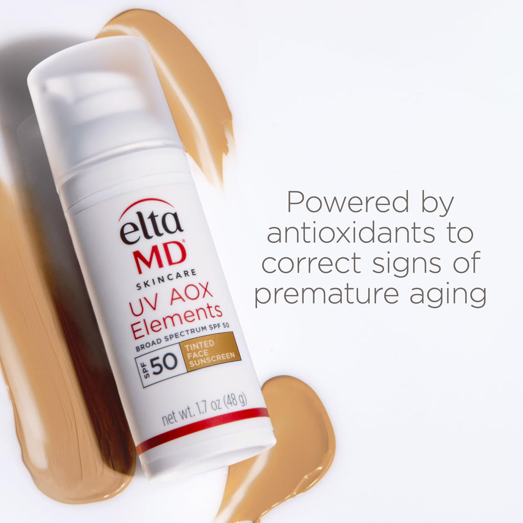 UV AOX Elements Tinted Mineral Face Sunscreen Lotion, Tinted Moisturizer for Face SPF 50 with Antioxidants