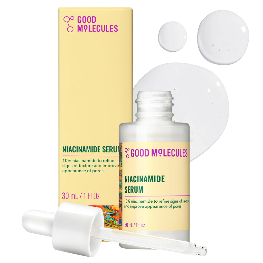 Good Molecules Niacinamide Serum 10%, Pore & Texture Serum, 1 fl oz | 10% niacinamide serum to refine skin texture and minimize the look of pores. Non-comedogenic.