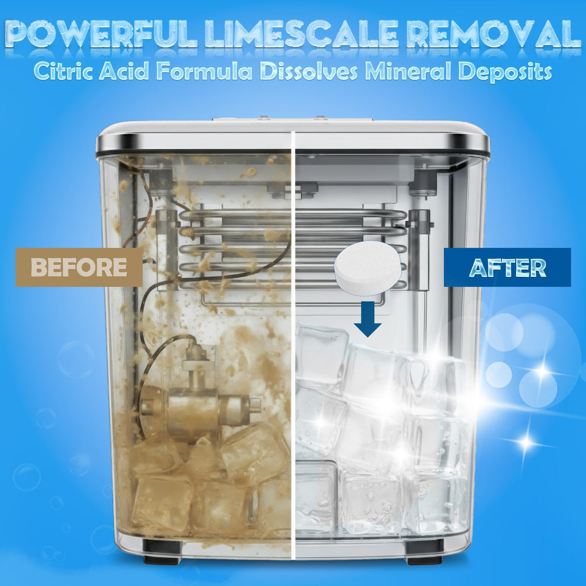 Ice Machine Cleaner Tablets – Ice Maker Cleaner & Descaler for Countertop, Nugget & Commercial Units – Citric Acid–Based – 36 Tablets (Up to 1.5-Year Supply) – Removes Limescale & Odors
