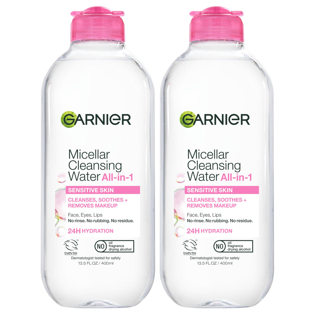 Garnier Micellar Water, Hydrating Facial Cleanser & Makeup Remover, Suitable for Sensitive Skin, Vegan, Cruelty Free, 13.5 Fl Oz (400mL), 1 Count