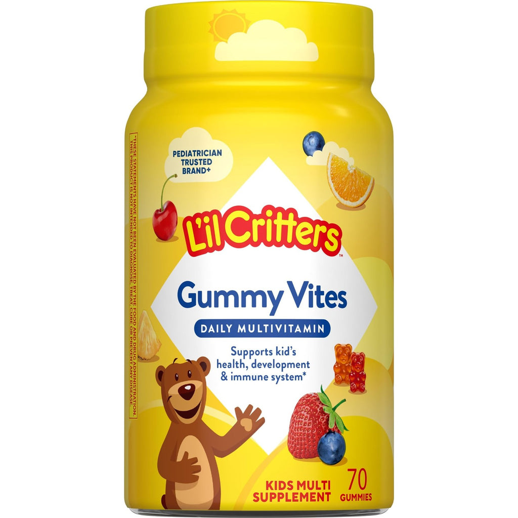 L'il Critters Kids Multivitamin Gummies | 70 Count | with Vitamins A, B, C, D, E | Assorted Fruit Flavors | Gluten-Free Children's Gummy Vites Supplement