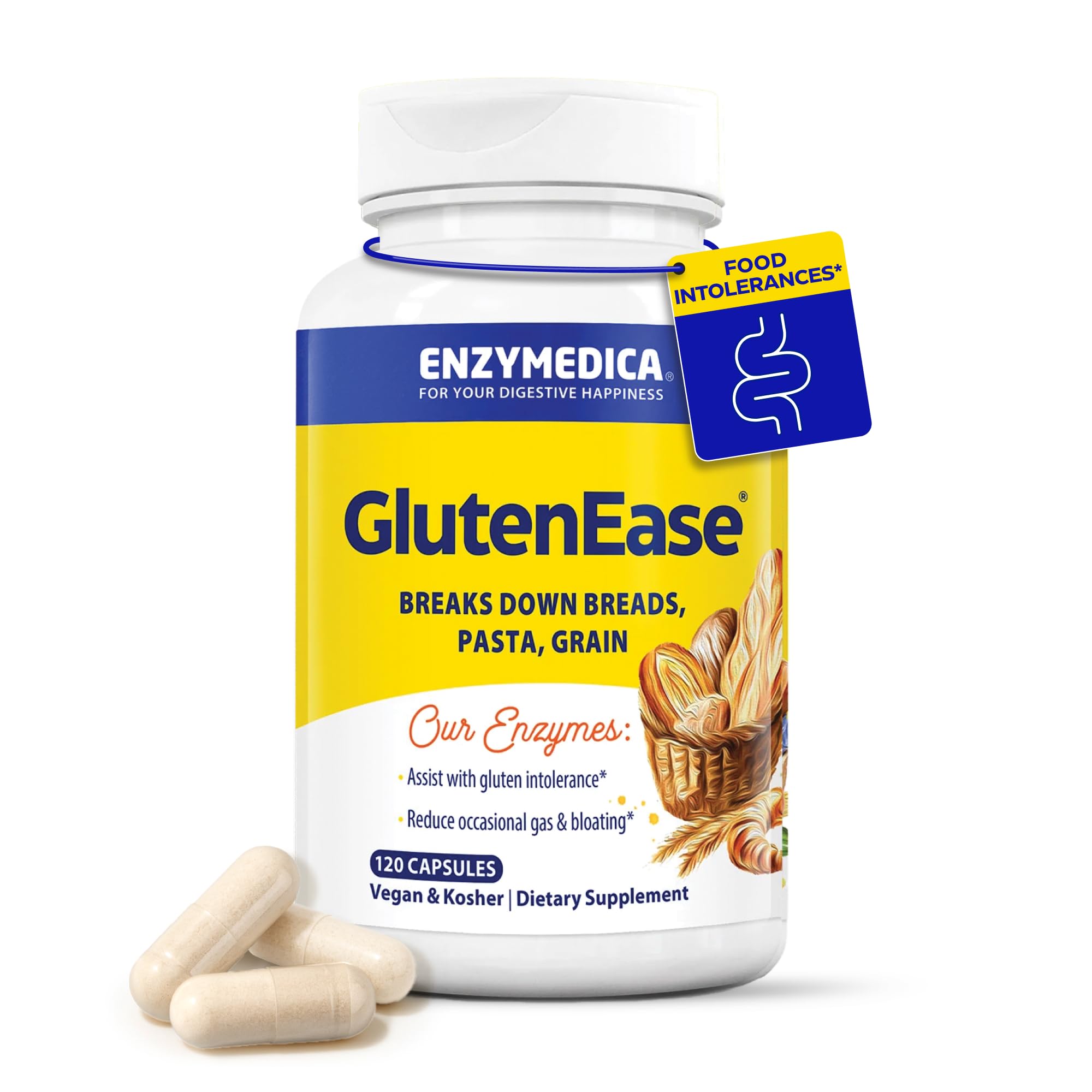 Enzymedica GlutenEase, Helps Gas & Bloating - 60 Capsules | Digestive Enzyme Supplement for Women & Men, Gluten & Casein Sensitivity Support, Enzymes for Digestion & Gut Health