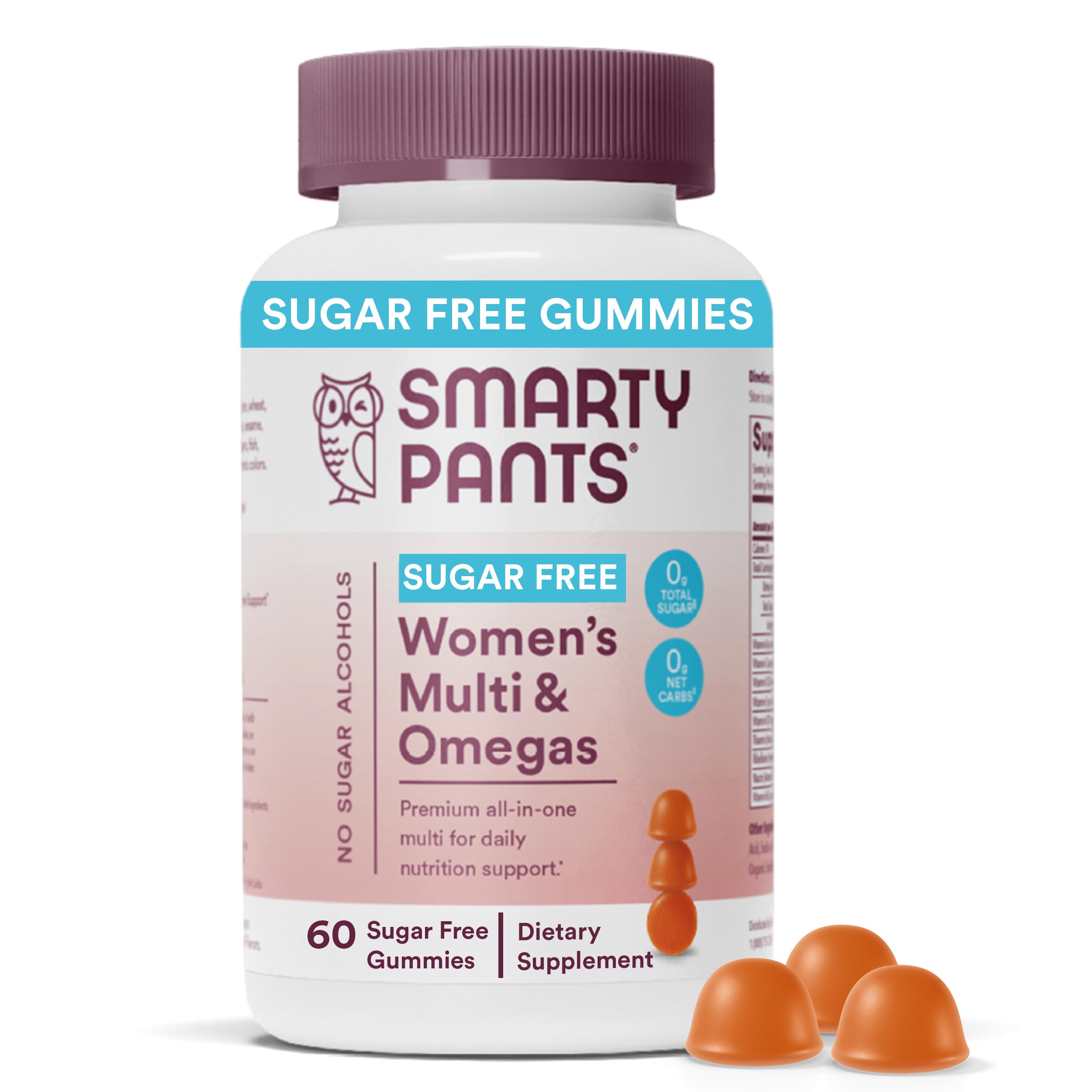 SmartyPants Women’s Zero Sugar Multi & Omegas Multivitamin Gummies with Biotin, Methylfolate, Omega 3 ALA, Vitamins D3, C, B12, Clean Label, No Sugar Alcohols, Orange Flavor, 90 Count (30 Day Supply)