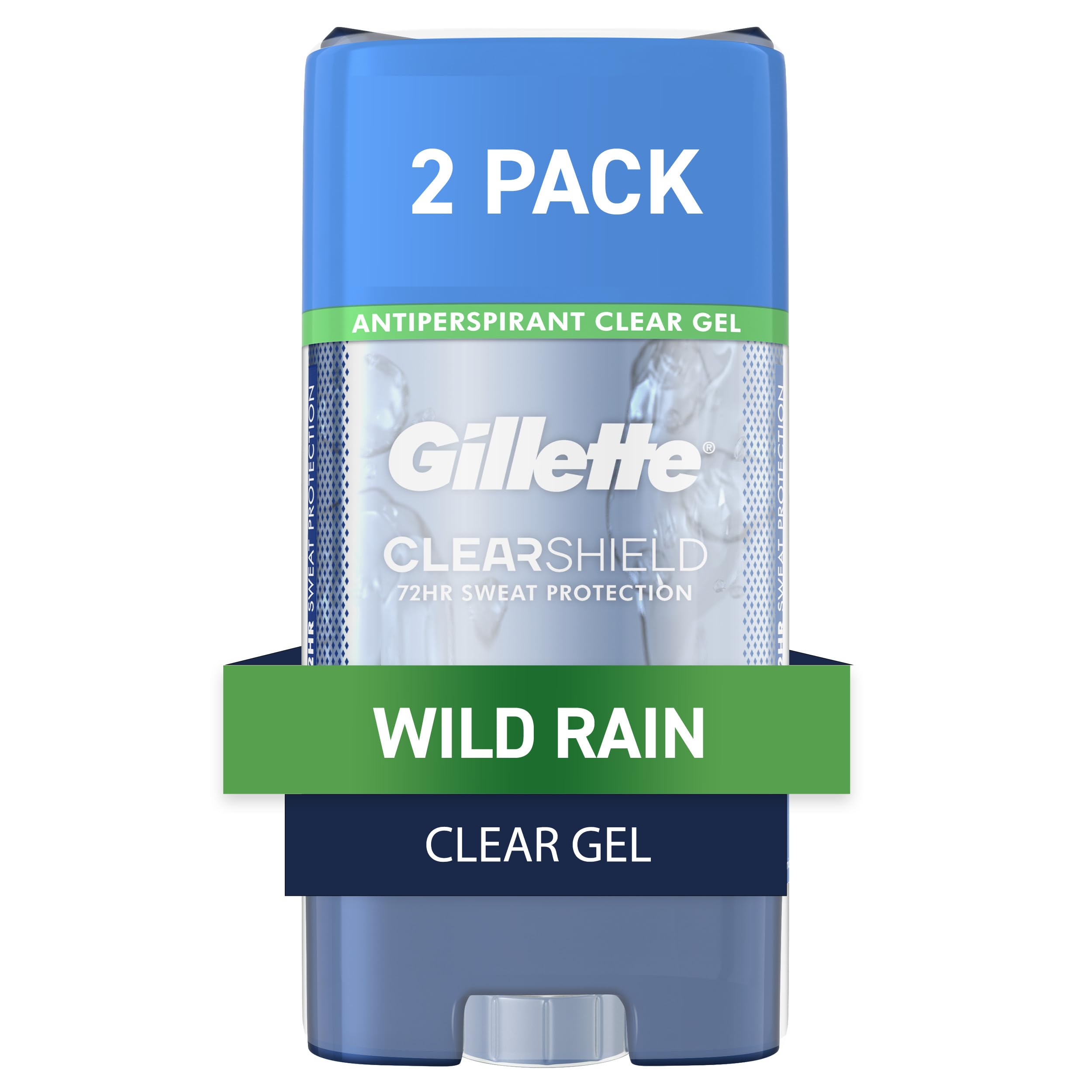 Buy now Gillette Antiperspirant and Deodorant for Men, 72hr Sweat & Odor Protection, Long Lasting Freshness, Anti-White Mark Technology, Clear Gel, Wild Rain Scent, 3.8 oz (Pack of 2) at indiglob india