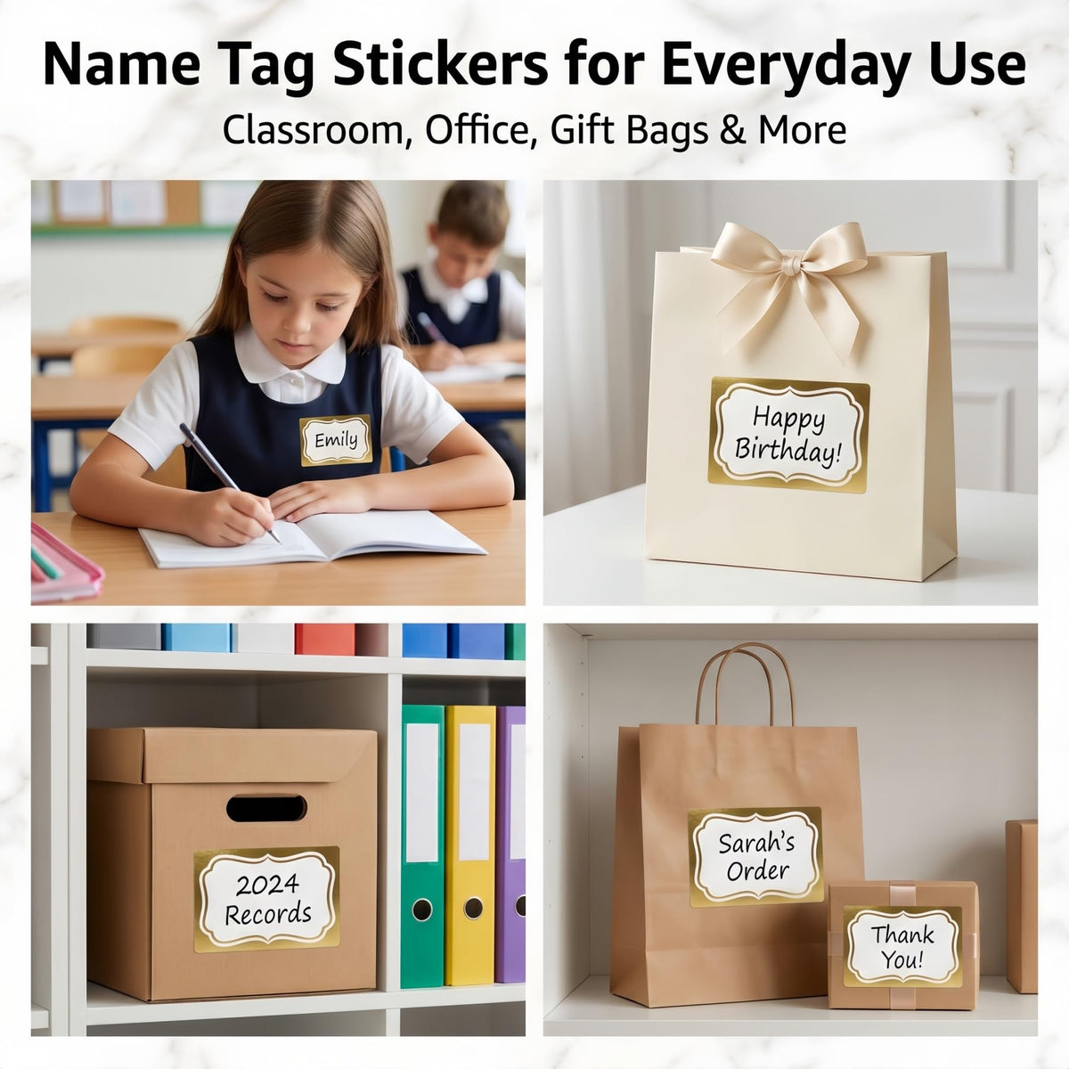 Gold Name Tag Stickers, 200 PCS Blank Name Tags for Classroom and School