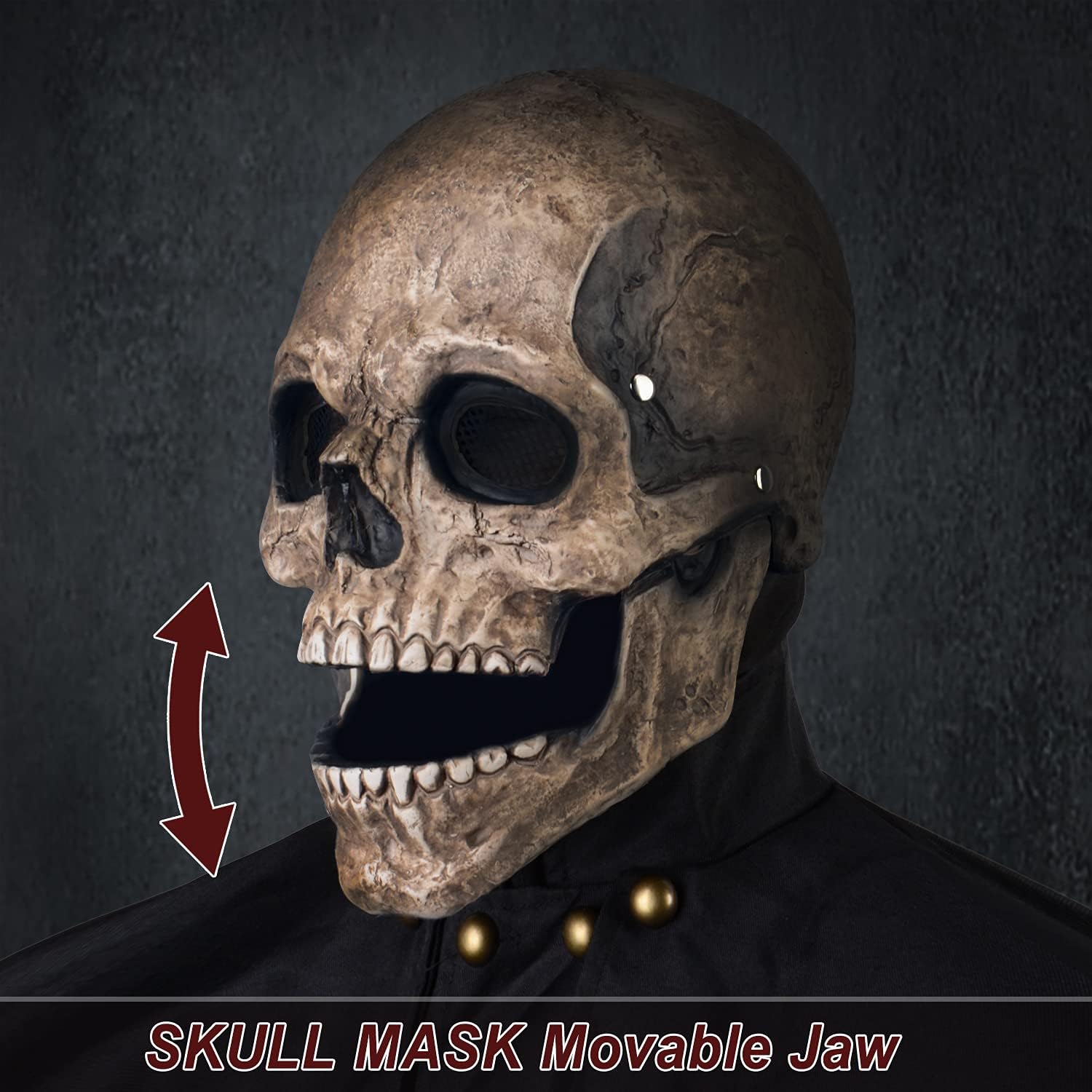 Buy now RRANYF Creepy Halloween Full Head Skull Mask with Movable Jaw, Adult Entire Head Realistic Latex Helmet, Scary Skeleton at indiglob india