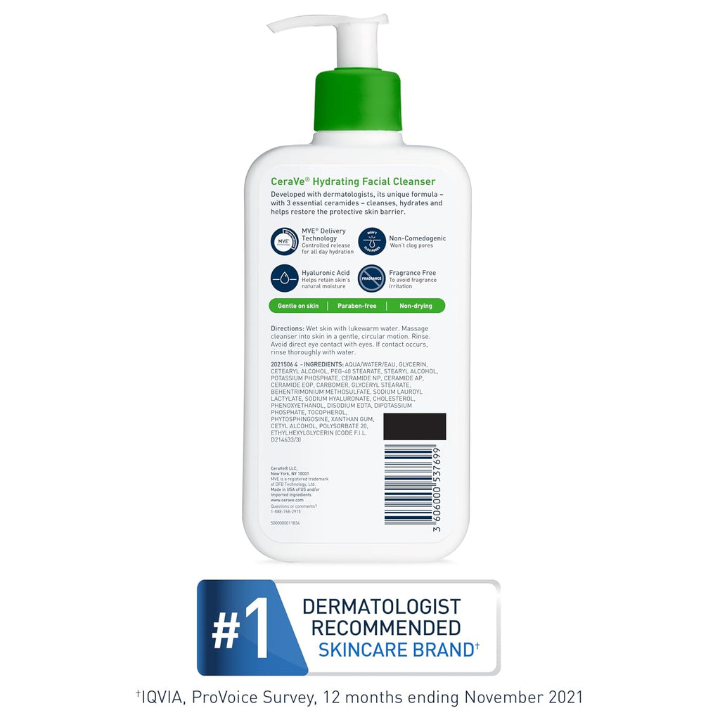 Buy now CeraVe Hydrating Facial Cleanser, Moisturizing Face Wash For Dry Skin, Hyaluronic Acid + Ceramides + Glycerin, Hydrating Cleanser For Normal To Dry Skin, National Eczema Association Certified at indiglob india