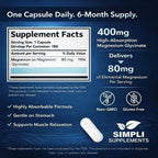 Magnesium Glycinate 400mg per Serving – High Absorption – Gentle on Stomach – Supports Sleep, Relaxation, Muscle, Bone & Immune Health – Non-GMO, Vegan, 180 Capsules